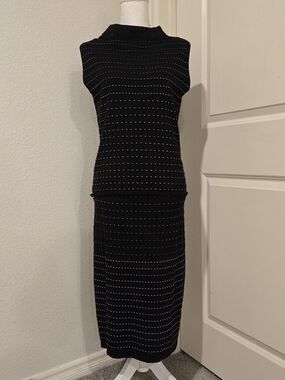 7th Avenue New York 2-Piece Knit Set Black White Stripe Career Chic M